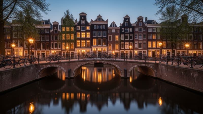 Amsterdam canal scene representing Dutch coffeeshop culture