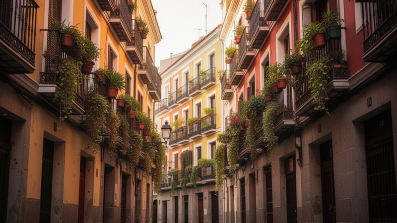 Charming Madrid neighborhood streets popular with cannabis tourists