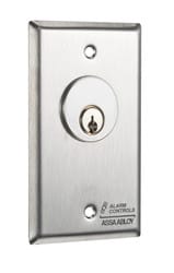 Alarm Controls MCK-4 Mortise Cylinder Keyswitch Station, SPDT Momentary Action, Single Gang