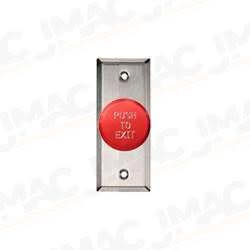 Rutherford 991NE-PTDX32D Mushroom Button, Narrow, Pneumatic Time Delay, Red, PUSH TO EXIT, Brushed Stainless Steel