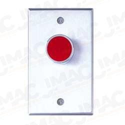 Camden CM-8000-7 Medium Duty Vandal Resistant Extended Push Button, N/O, Single Gang, Momentary, Red Button, PUSH TO EXIT, Brushed Aluminum