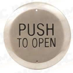 Camden CM-60-4-SB 6" Round Push Plate Switch, SPDT, ADA Logo, PUSH TO OPEN, Satin Brass