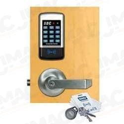 SDC Security SDC E75PBE1C Digital Keypad with Prox Reader, Cylindrical Lockset, Black Keypad Finish, Eclipse Lever Handle, 605 Bright Brass Lever Lockset Finish