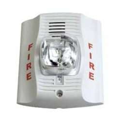 System Sensor P4W Horn Strobe, White, Wall Mount, Four-Wire, FIRE Lettering