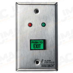 Alarm Controls TS-6 Green Rectangular Pushbutton, Single-Gang, PUSH TO EXIT, Momentary, Red & Green LEDs