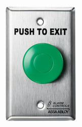 Alarm Controls TS-14 Request to Exit Station with Pneumatic Timer Green Mushroom Push Button, Single Gang, 1 N/O & 1 N/C Contact, 10A at 30 VDC Contact, 2 to 20 Second, Stainless Steel Faceplate