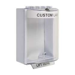 STI 13220CW Universal Stopper with Horn, Surface Mount, Custom Label, White