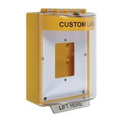 STI 13510CY Universal Stopper without Horn, Enclosed Back Box, Open Mounting Plate, Custom Label, Yellow