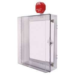 STI 7553 Protective Cabinet, Polycarbonate with Backplate, Siren Alarm, Thumb Lock, Clear