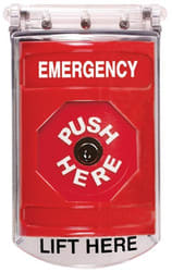 STI SS2010E Stopper Station with Bopper Stopper Cover, EMERGENCY Lettering, Red Housing