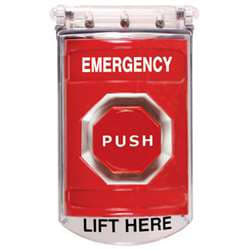 STI SS-2012E Stopper Station with Bopper Stopper Cover, EMERGENCY Lettering, Red Housing