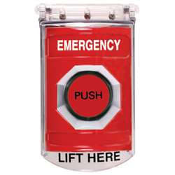 STI SS-2017-E Stopper Station with Bopper Stopper Cover, EMERGENCY Lettering, Red Housing