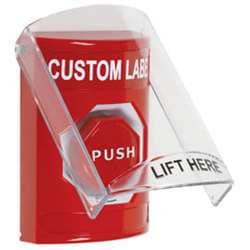 STI SS-2029 Stopper Station with Stopper Station Shield, Custom Lettering, Red Housing