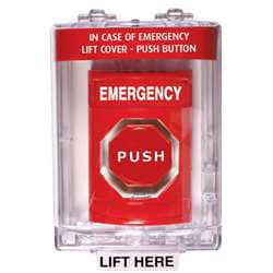 STI SS-2039E Stopper Station, with Mini Stopper II Cover without Horn, EMERGENCY Lettering, Red Housing