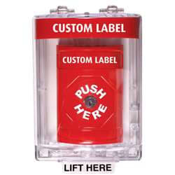 STI SS-2040 Stopper Station with Mini Stopper II Cover with Horn, Custom Lettering, Red Housing