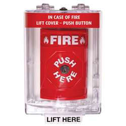 STI SS-2040F Stopper Station with Mini Stopper II Cover with Horn, FIRE Lettering, Red Housing