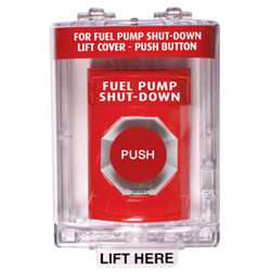 STI SS2041PS Stopper Station, with Mini Stopper II Cover with Horn, FUEL PUMP SHUT-DOWN Lettering, Red Housing