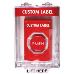 STI SS-2048 Stopper Station with Mini Stopper II Cover with Horn, Custom Lettering, Red Housing