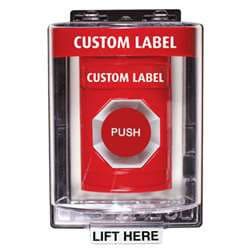 STI SS-2054 Stopper Station with Mini Weather Stopper Cover, Custom Lettering, Red Housing