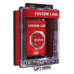 STI SS-2069 Stopper Station, with Mini Weather Stopper Cover with Spacer, Custom Lettering, Red Housing