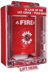 STI SS-2070F Stopper Station with Mini Stopper II Cover with Spacer, FIRE Lettering, Red Housing