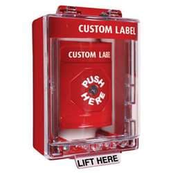 STI SS-2080 Stopper Station with Mini Stopper II Cover with Spacer, Custom Lettering, Red Housing