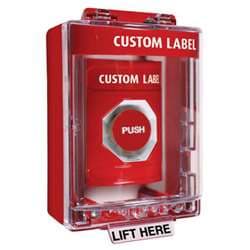 STI SS-2081 Stopper Station with Mini Stopper II Cover with Spacer, Custom Lettering, Red Housing