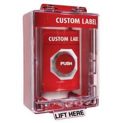 STI SS-2084 Stopper Station with Mini Stopper II Cover with Spacer, Custom Lettering, Red Housing