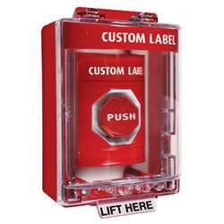 STI SS-2089 Stopper Station with Mini Stopper II Cover with Spacer, Custom Lettering, Red Housing