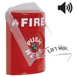 STI SS-20A0F Stopper Station with Stopper Station Shield, Sound, FIRE Lettering, Red Housing