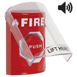 STI SS-20A2F Stopper Station with Stopper Station Shield, Sound, FIRE Lettering, Red Housing