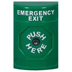 STI SS-2100EX Stopper Station, Push, Key-to-Reset, EMERGENCY EXIT Lettering, Green Housing
