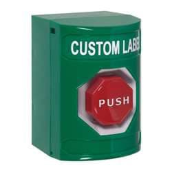 STI-SS2108 Stopper Station, Pneumatic Adjustable Timer, Custom Lettering, Green Housing