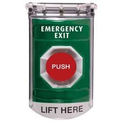 STI SS-2111EX Stopper Station with Bopper Stopper Cover, EMERGENCY EXIT Lettering, Green Housing