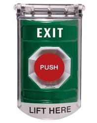 STI SS-2111X Stopper Station with Bopper Stopper Cover, EXIT Lettering, Green Housing