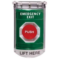 STI SS-2114EX Stopper Station with Bopper Stopper Cover, EMERGENCY EXIT Lettering, Green Housing