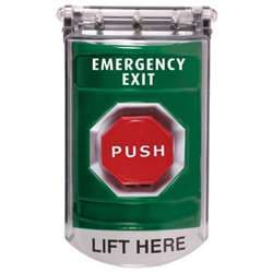 STI SS2115EX Stopper Station with Bopper Stopper Cover, EMERGENCY EXIT Label, Green Housing