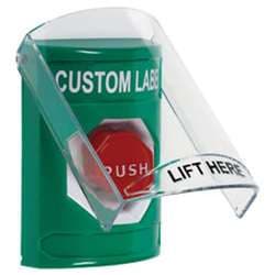 STI SS-2128 Stopper Station with Stopper Station Shield, Custom Lettering, Green Housing