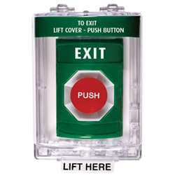 STI SS2134X Stopper Station with Mini Stopper II Cover without Horn, EXIT Lettering, Green Housing