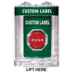 STI SS2135 Stopper Station with Mini Stopper II Cover without Horn, Custom Lettering, Green Housing