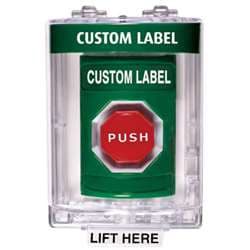 STI SS-2138 Stopper Station with Mini Stopper II Cover without Horn, Custom Lettering, Green Housing