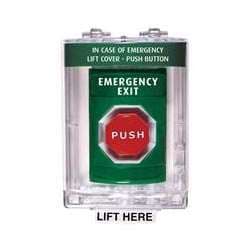 STI SS2138EX Stopper Station with Mini Stopper II Cover without Horn, EMERGENCY EXIT Lettering, Green Housing