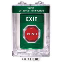 STI SS-2138X Stopper Station with Mini Stopper II Cover without Horn, EXIT Lettering, Green Housing