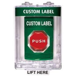 STI SS-2139 Stopper Station, with Mini Stopper II Cover without Horn, Custom Lettering, Green Housing