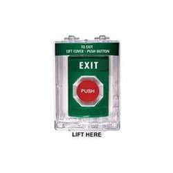 STI SS-2142X Stopper Station with Mini Stopper II Cover with Horn, EXIT Lettering, Green Housing