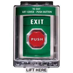 STI SS-2155X Stopper Station with Mini Weather Stopper Cover, EXIT Lettering, Green Housing