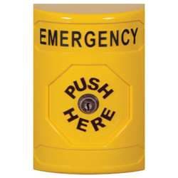 STI SS2200E Stopper Station, Push, Key-to-Reset, EMERGENCY Lettering, Yellow Housing