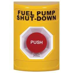 STI SS-2201PS Stopper Station, Push, Turn-to-Reset, FUEL PUMP SHUT-DOWN Lettering, Yellow Housing