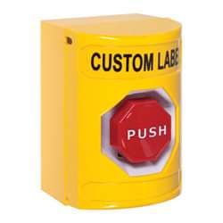 STI SS-2202 Stopper Station, Push, Key-to-Reset, Custom Lettering, Yellow Housing