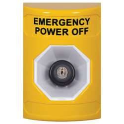 STI SS-2203PO Stopper Station, Key-to-Activate, EMERGENCY POWER OFF Lettering, Yellow Housing